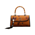 Xiangyunsha Silk Brown Butterfly Bamboo Handle Handbag - SinoCultural -- P170079BK