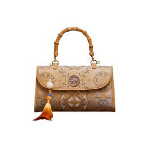 Song Brocade Silk Bamboo Handle Handbag - SinoCultural -- P170079KH-2