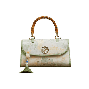 Chinese Style Mulberry Silk Bamboo Handle Light Green Handbag - SinoCultural -- P170079LG