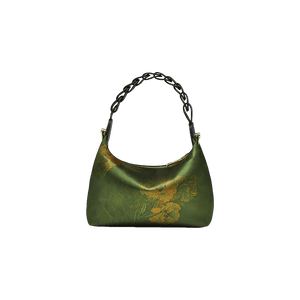 Xiangyunsha Silk Dark Green Mulberry Silk Shoulder Bag - SinoCultural -- P170083-2