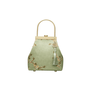 Mulberry Silk Luxury Light Green Kiss Lock Clutch Bag - SinoCultural -- P170118