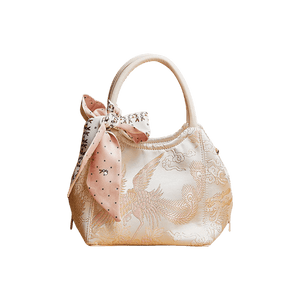 Brocade Jacquard Silk Powder Pink Phoenix Bucket Bag - SinoCultural -- P17020204-4