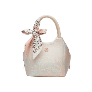 Brocade Silk Cute Pink Floral Bucket Bag Designer Handbag - SinoCultural -- P17020204