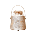 Brocade Jacquard Leather Drawstring Beige Bucket Bag Loong Pattern - SinoCultural -- P17061804-1