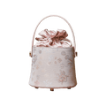 Brocade Jacquard Leather Drawstring Floral Powder Pink Bucket Bag - SinoCultural -- P17061804-1