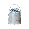 Brocade Jacquard Leather Drawstring Light Blue Butterfly Bucket Bag - SinoCultural -- P17061804-4