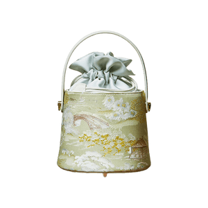 Chinese Painting Mulberry Silk Green Bucket Designer Handbag - SinoCultural -- P17061805