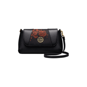 Xiangyunsha Silk Leather Black Casual Shoulder Clutch Bag - SinoCultural -- P210103