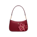 Embroidery Leather Red Shoulder Bag Peony Women's Hobo Handbag - SinoCultural -- P220212-1