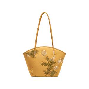 Mulberry Silk Handcrafted Bamboo Yellow Tote Bag - SinoCultural -- P220263-1