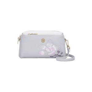 Embroidery Leather Purple Bauhinia Hand Clutch Wallet - SinoCultural -- P220276