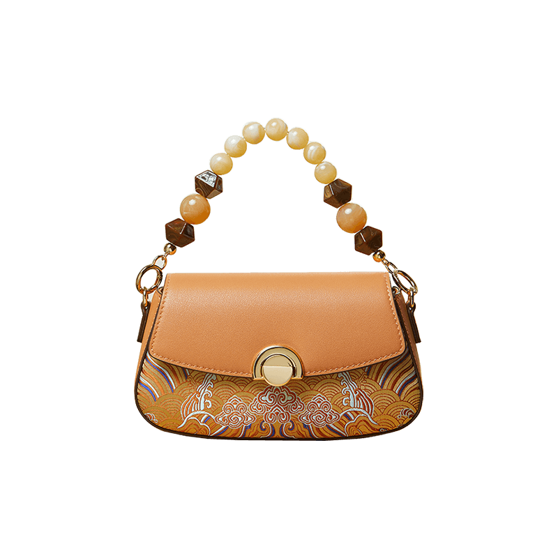 Brocade Mulberry Silk Brown Chain Mini Women Clutch Handbag - SinoCultural -- P22028104BN-1