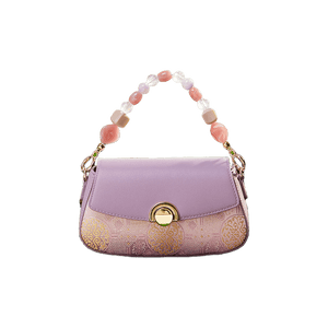 Brocade Mulberry Silk Chain Bag Purple Floral Handbag - SinoCultural -- P22028104P