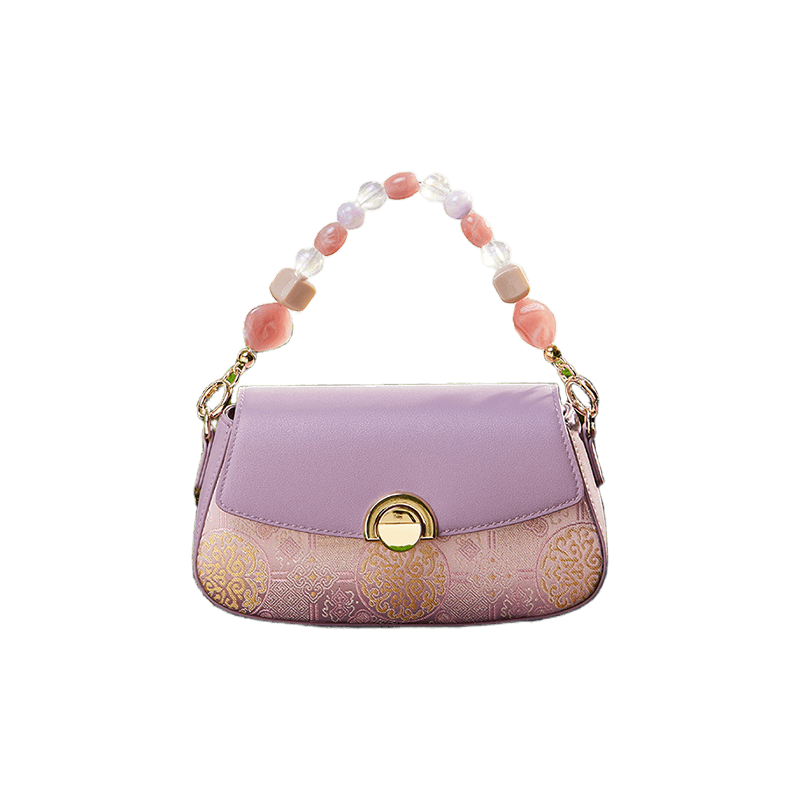 Brocade Mulberry Silk Chain Bag Purple Floral Handbag - SinoCultural -- P22028104P