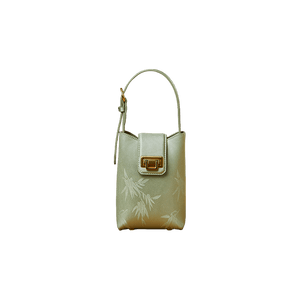 Embossed Leather Green Bamboo Leaf Phone Bag - SinoCultural -- P220621