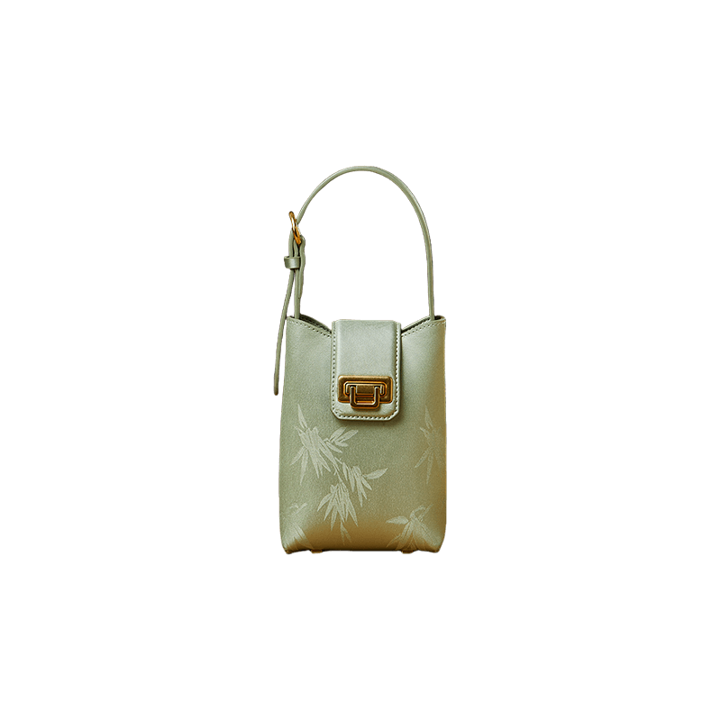 Embossed Leather Green Bamboo Leaf Phone Bag - SinoCultural -- P220621