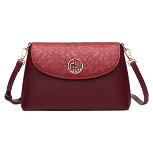 Embossing Leather Red Shoulder Bag Wedding Handbag - SinoCultural -- P240042R