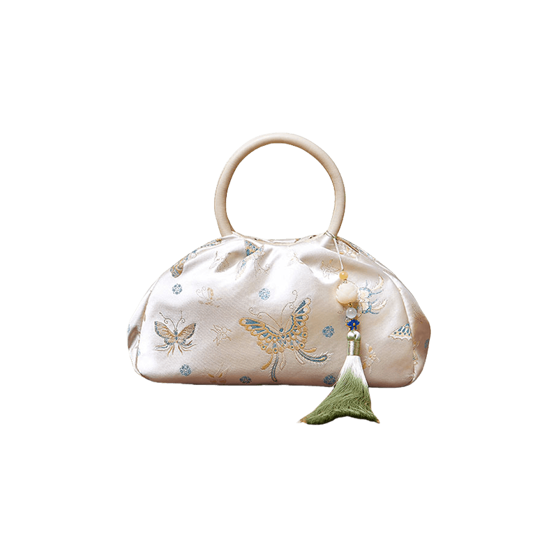 Brocade Chinese Style Designer Bag White Butterfly Handbag - SinoCultural -- P27061604-2
