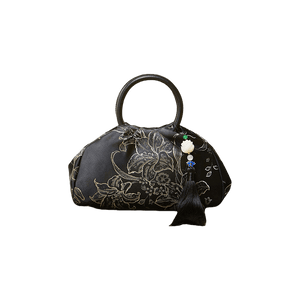 Brocade Chinese Style Bag Black Floral Handbag - SinoCultural -- P27061604-3