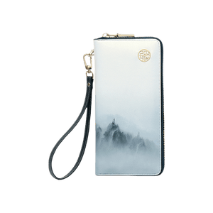 Chinese Style Cloud Mountain Blue Printed Cowhide Wallet - SinoCultural -- P420067