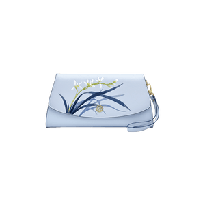 Embroidery Leather Clutch Bag Blue Orchid Elegant Handbag - SinoCultural -- P520009