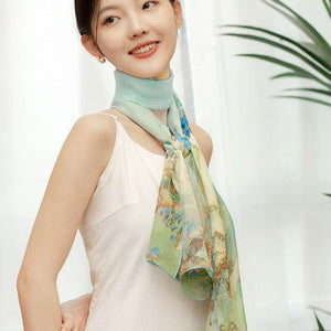 Mulberry Silk Chinese Painting Design Long Scarf 176x52cm - SinoCultural -- SS012BG