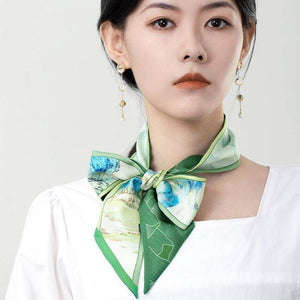 Chinese Painting Mulberry Silk 14 Momme Silk Twilly 120x6.8 cm - SinoCultural -- LS004GN