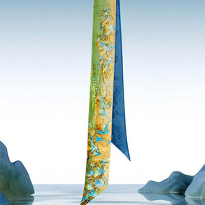 Chinese Painting Mulberry Silk 14 Momme Silk Twilly 120x6.8 cm - SinoCultural -- LS004GN