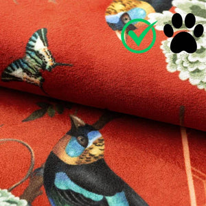 Chinoiserie Royal Red Magpie & Hydrangea Sofa Slipcover - SinoCultural -- S0C002A9090