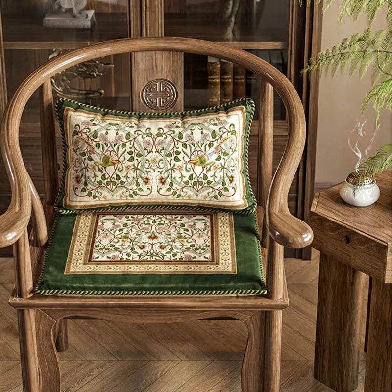 Chinoiserie Floral Vine Short Plush Wooden Lumbar Pillow - SinoCultural -- WP002A01