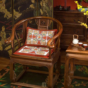 Chinoiserie Red-Yellow Glass Chinese Imperial Chair Cushion - SinoCultural -- SC010A38