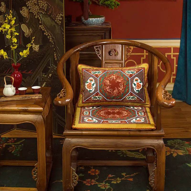 Chinoiserie Red-Yellow Glass Chinese Imperial Chair Cushion - SinoCultural -- SC010A38