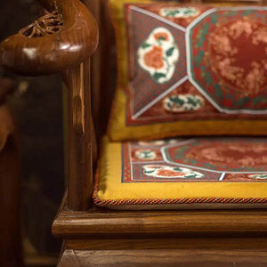 Chinoiserie Red-Yellow Glass Chinese Imperial Chair Cushion - SinoCultural -- SC010A38