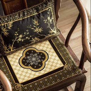 Chinoiserie Black-Gold Bamboo Vintage Wooden Chair Cushion - SinoCultural -- SC011A38
