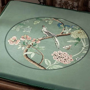 Chinoiserie Blue-Green Sparrow Short Plush Wooden Chair Cushion - SinoCultural -- SC013A38