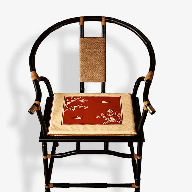 Chinoiserie Rose Moonlight Chinese Red Festival Chair Cushion - SinoCultural -- SC014A38