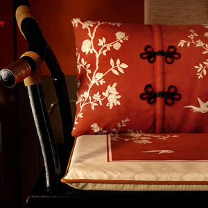 Chinoiserie Rose Moonlight Chinese Red Festival Chair Cushion - SinoCultural -- SC014A38