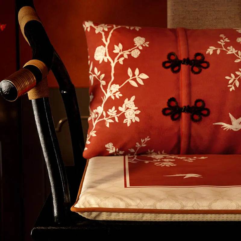 Chinoiserie Rose Moonlight Chinese Red Festival Chair Cushion - SinoCultural -- SC014A38