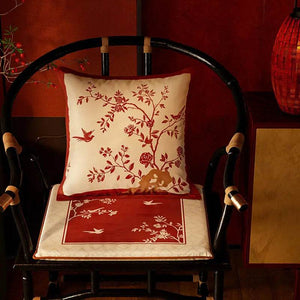 Chinoiserie Rose Moonlight Chinese Red Festival Chair Cushion - SinoCultural -- SC014A38