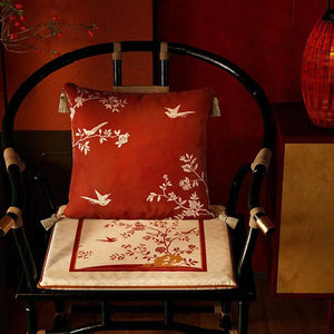 Chinoiserie Rose Moonlight Chinese Red Festival Chair Cushion - SinoCultural -- SC014A38