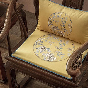 Chinoiserie Elegant Countryside Floral Bird Yellow Chair Cushion - SinoCultural -- SC016A38