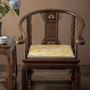 Chinoiserie Elegant Countryside Floral Bird Yellow Chair Cushion - SinoCultural -- SC016A38