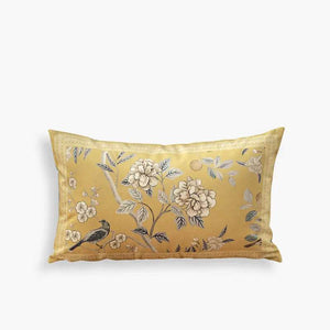 Chinoiserie Elegant Countryside Floral Bird Yellow Chair Cushion - SinoCultural -- SC016A38