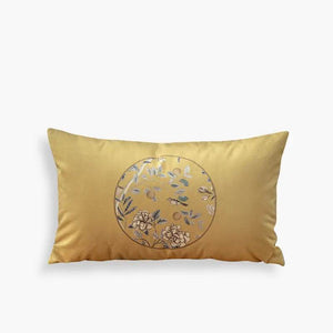 Chinoiserie Elegant Countryside Floral Bird Yellow Chair Cushion - SinoCultural -- SC016A38