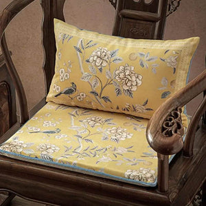 Chinoiserie Elegant Countryside Floral Bird Yellow Chair Cushion - SinoCultural -- SC016A38