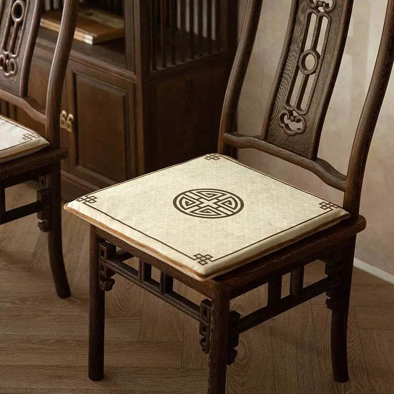 Chinoiserie Classical Sprout Yellow Short Plush Chair Cushion - SinoCultural -- SC018A38