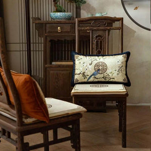 Chinoiserie Classical Sprout Yellow Short Plush Chair Cushion - SinoCultural -- SC018A38