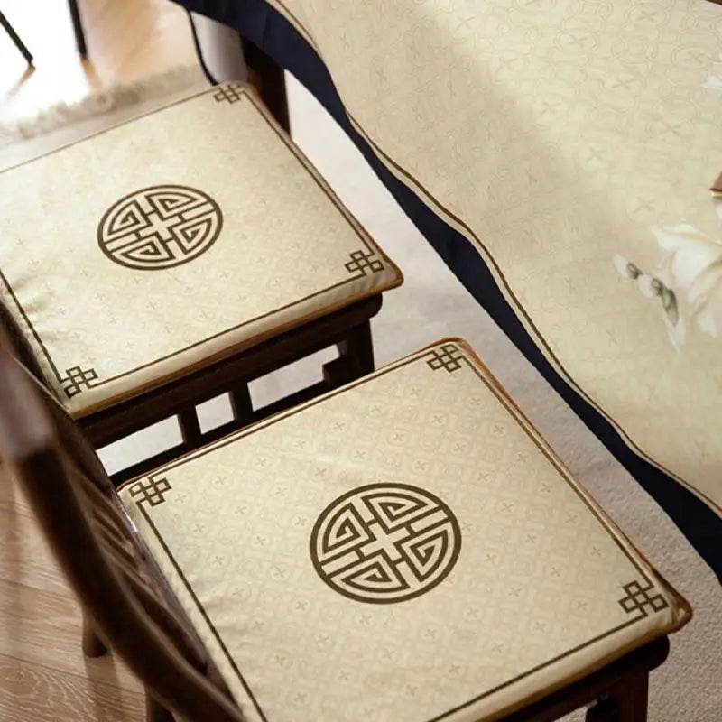 Chinoiserie Classical Sprout Yellow Short Plush Chair Cushion - SinoCultural -- SC018A38