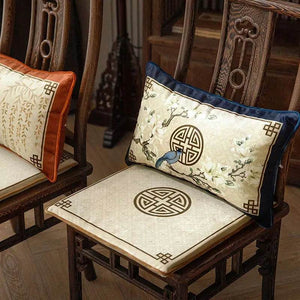 Chinoiserie Classical Sprout Yellow Short Plush Chair Cushion - SinoCultural -- SC018A38