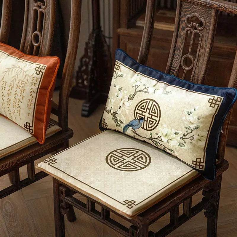 Chinoiserie Classical Sprout Yellow Short Plush Chair Cushion - SinoCultural -- SC018A38